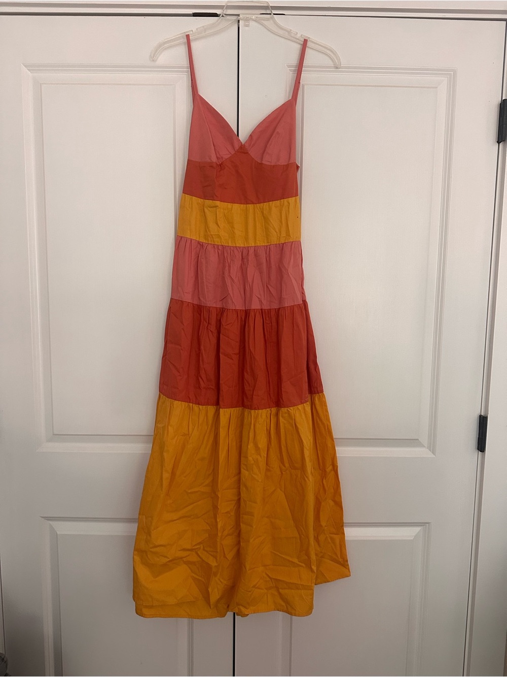 Colorblock Strappy Maxi Dress in Pink, Coral & Mustard